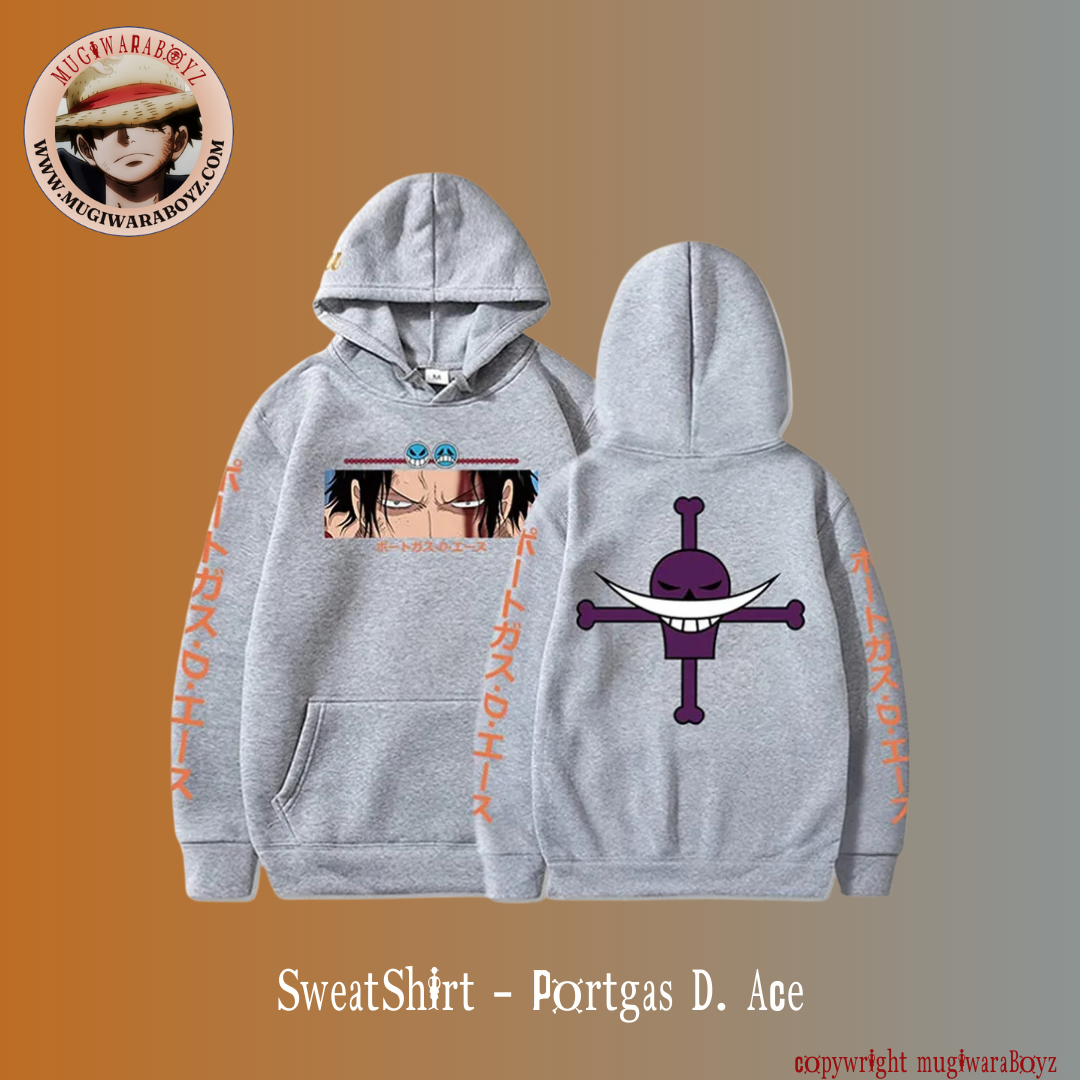 Sweatshirt One Piece - Portgas D. Ace - Gris