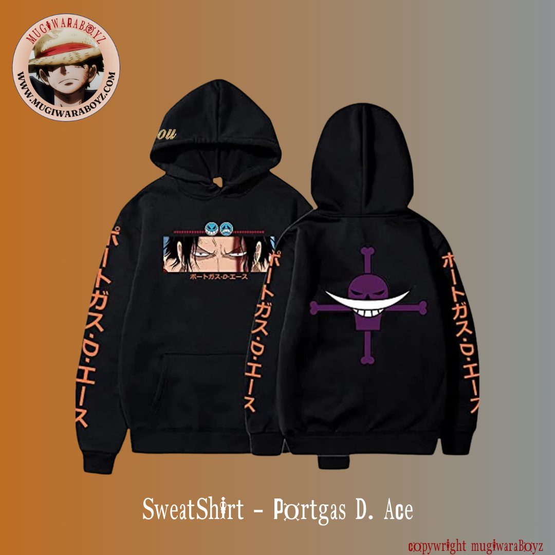 Sweatshirt One Piece - Portgas D. Ace - Noir