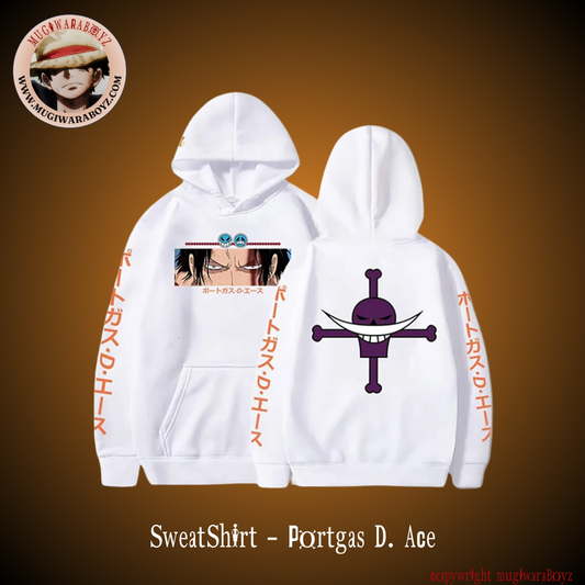 Sweatshirt One Piece - Portgas D. Ace - Blanc