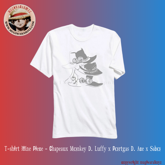 T-shirt One Piece - Chapeaux Monkey D. Luffy x Portgas D. Ace x Sabo - Blanc