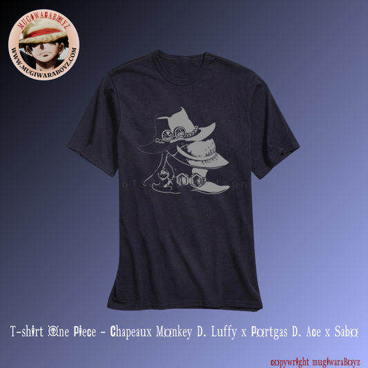 T-shirt One Piece - Chapeaux Monkey D. Luffy x Portgas D. Ace x Sabo - Bleu Marine