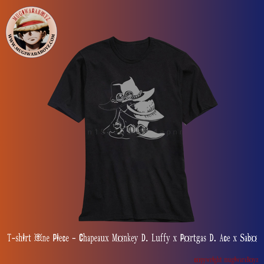 One Piece T-shirt - Hats Monkey D. Luffy x Portgas D. Ace x Sabo - Black