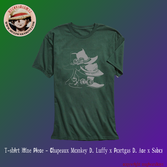 T-shirt One Piece - Chapeaux Monkey D. Luffy x Portgas D. Ace x Sabo - Vert